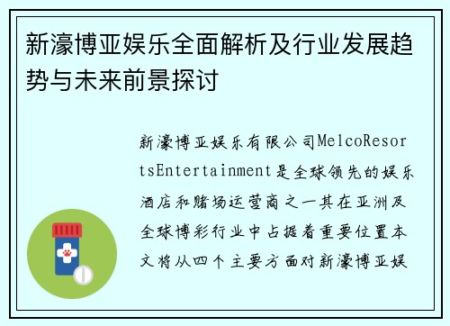 新濠博亚娱乐全面解析及行业发展趋势与未来前景探讨