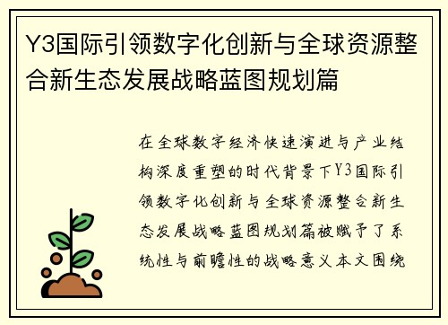 Y3国际引领数字化创新与全球资源整合新生态发展战略蓝图规划篇